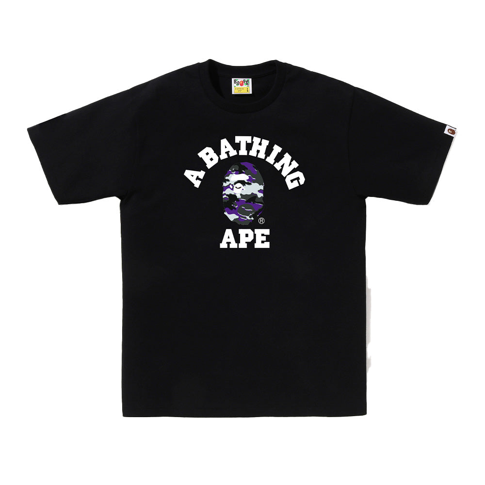 A Bathing Ape Glitch Woodland Camo College SS Tee - Black/Purple Camo