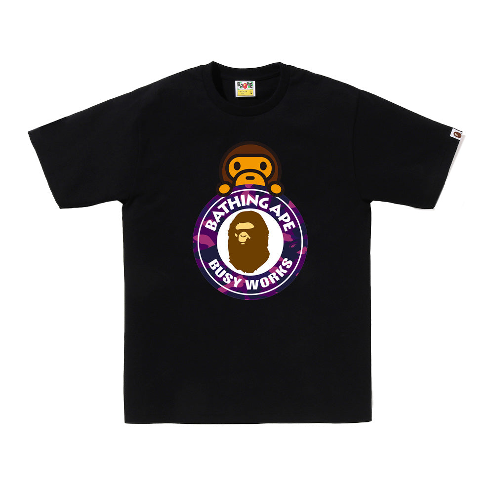 A Bathing Ape Camo Color Milo on Busy Works SS Tee - Black/Purple Camo