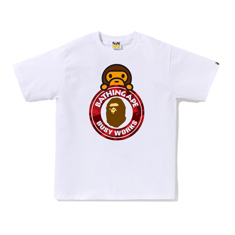 A Bathing Ape Camo Color Milo on Busy Works SS Tee - White/Red Camo