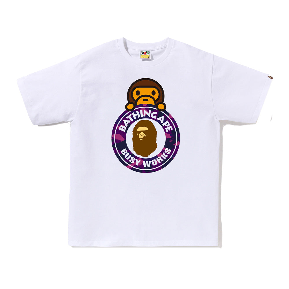 A Bathing Ape Camo Color Milo on Busy Works SS Tee - White/Purple Camo