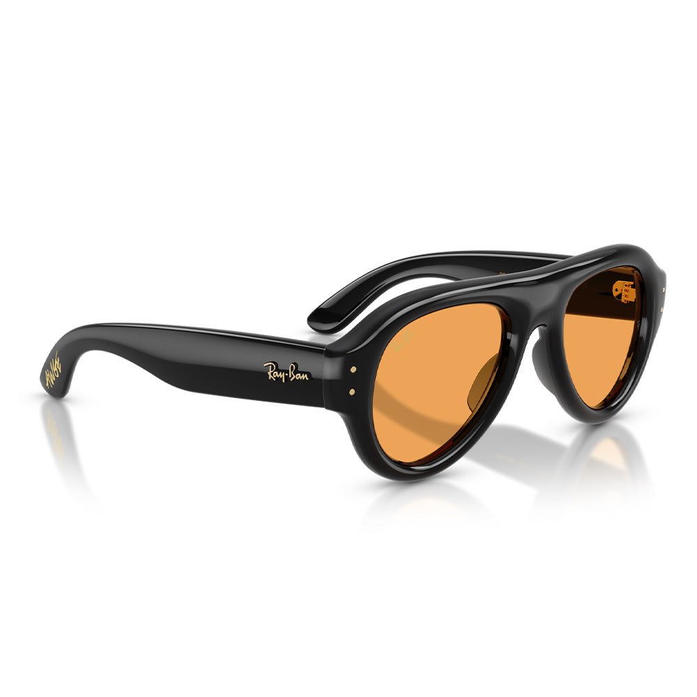A$AP Rocky x Ray-Ban Aviator Puffer - Polished Black/Orange Lense
