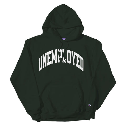 Cold World Frozen Goods  Unemployed Champion Reverse Weave Pullover Hoodie  Dark Green  HOL23-H01-GRN
