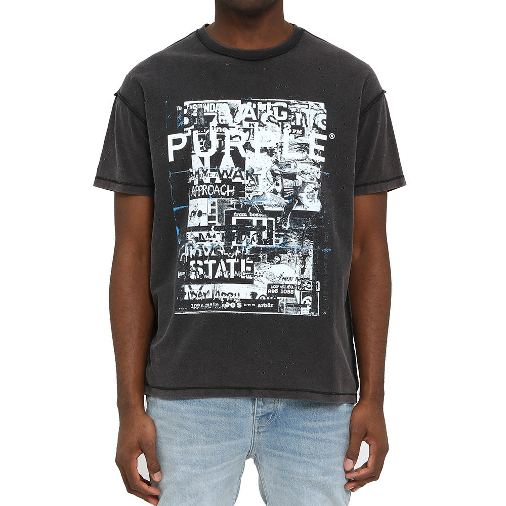 Purple Inside Out Textured Distressed SS Tee